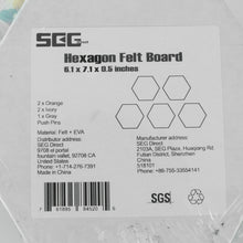 Load image into Gallery viewer, SEG Direct Hexagon Felt Board Orange/Ivory/Gray 5 PCS Set with Push Pins 6.1 x 7.1 x 0.5 inches