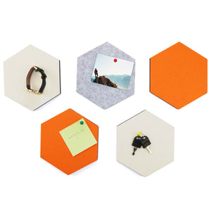 SEG Direct Hexagon Felt Board Orange/Ivory/Gray 5 PCS Set with Push Pins 6.1 x 7.1 x 0.5 inches