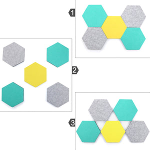 SEG Direct Hexagon Felt Board Gray/Teal/Yellow 5 PCS Set with Push Pins 10.2 x 11.8 x 0.5 inches
