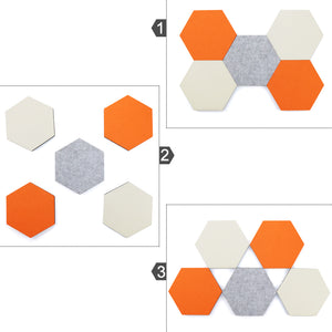 SEG Direct Hexagon Felt Board Orange/Ivory/Gray 5 PCS Set with Push Pins 6.1 x 7.1 x 0.5 inches