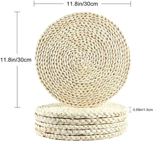 SUEH DESIGN Set of 6 Round Woven Placemat, Corn Husk Weave Placemat, Placemat Braided Rattan Tablemats 11.8"