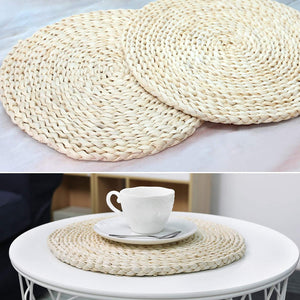 SUEH DESIGN Set of 6 Round Woven Placemat, Corn Husk Weave Placemat, Placemat Braided Rattan Tablemats 11.8"
